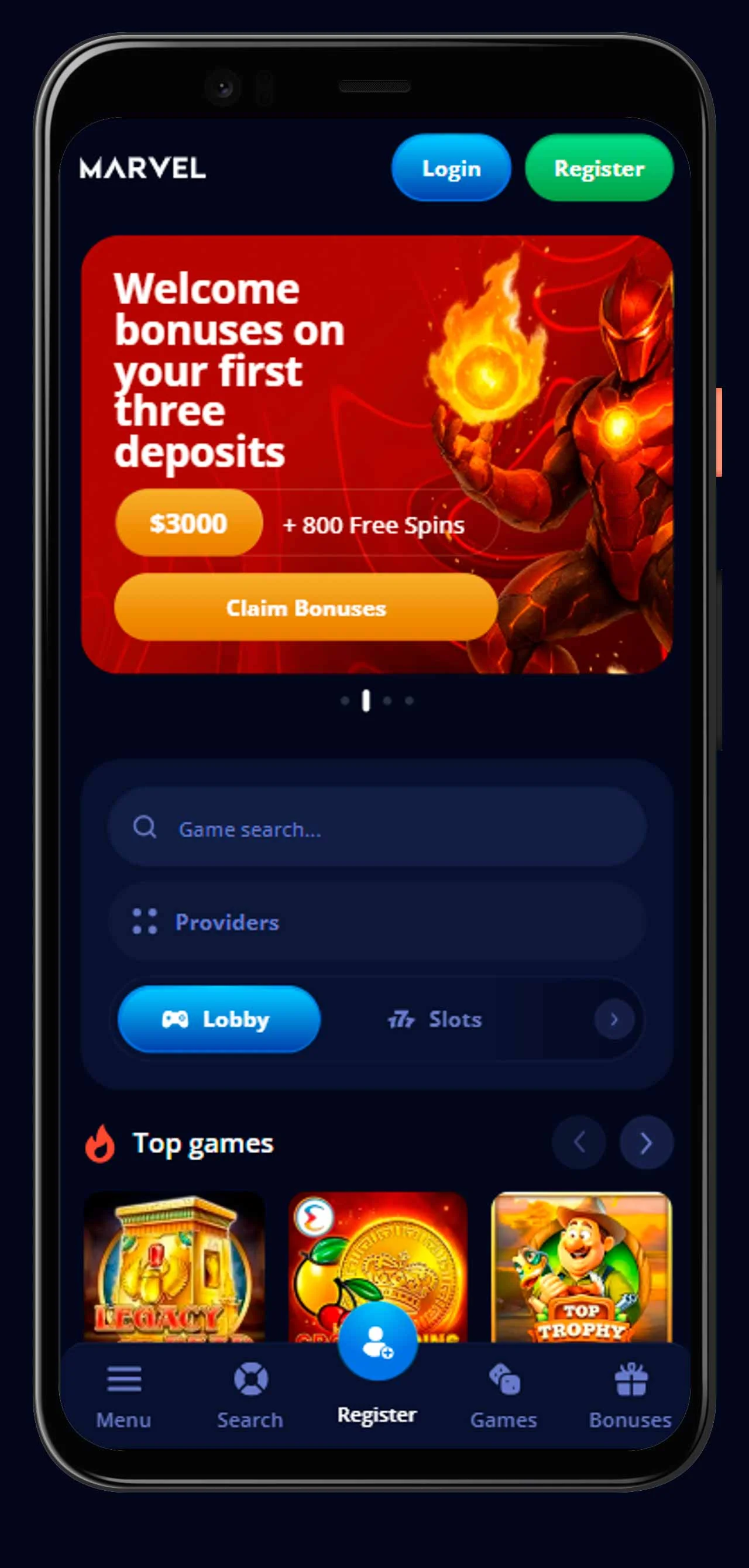 মোবাইল হোমপেজ Marvel Casino